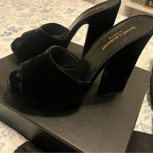 Saint Laurent Black Velvet Heels - Picture 2 of 5